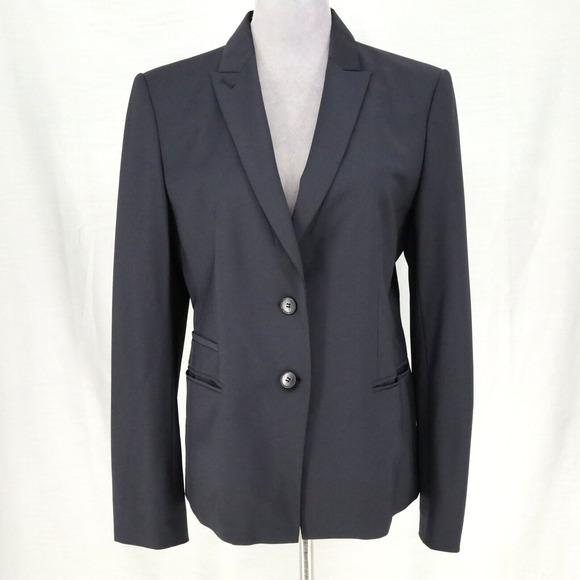Ann Taylor Jacket Womens 10 Dark Navy Blue Wool Blend Lined Blazer Pockets - Picture 1 of 15